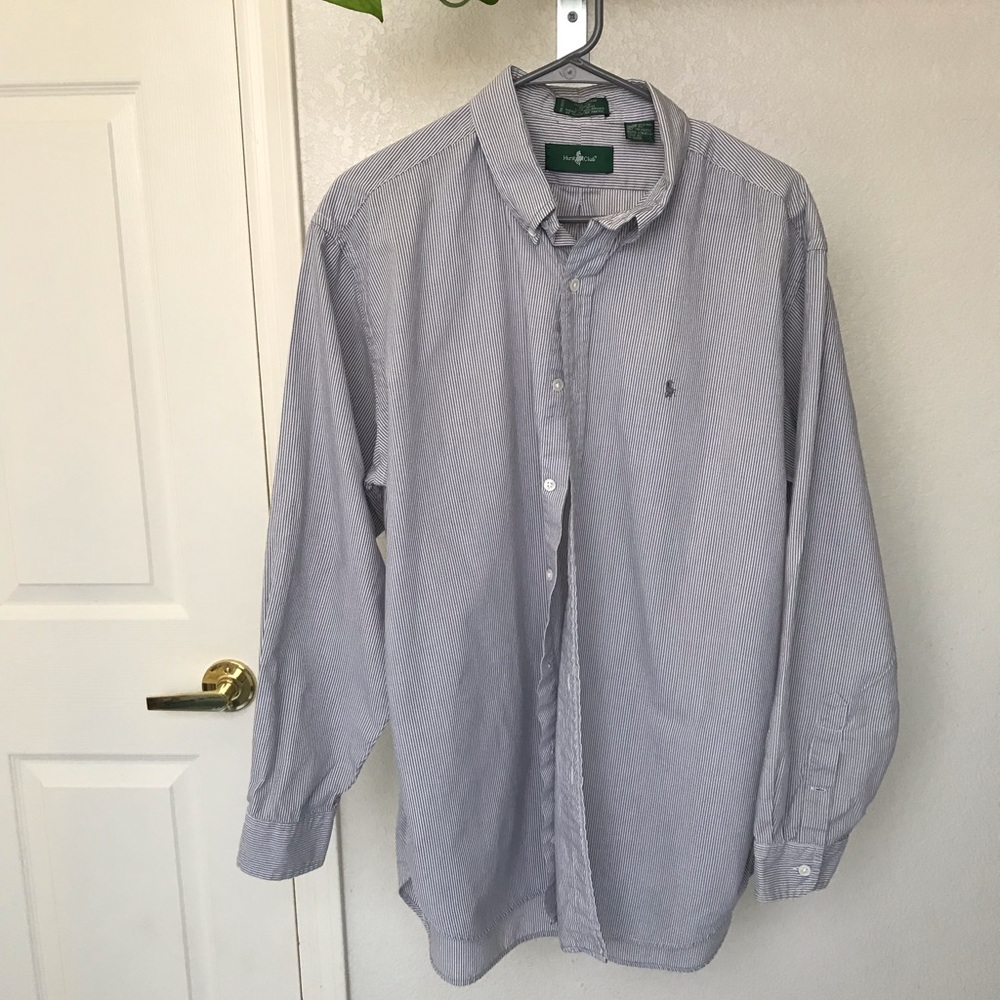 Hunt’s Club Mens Gray Striped Dress Shirt